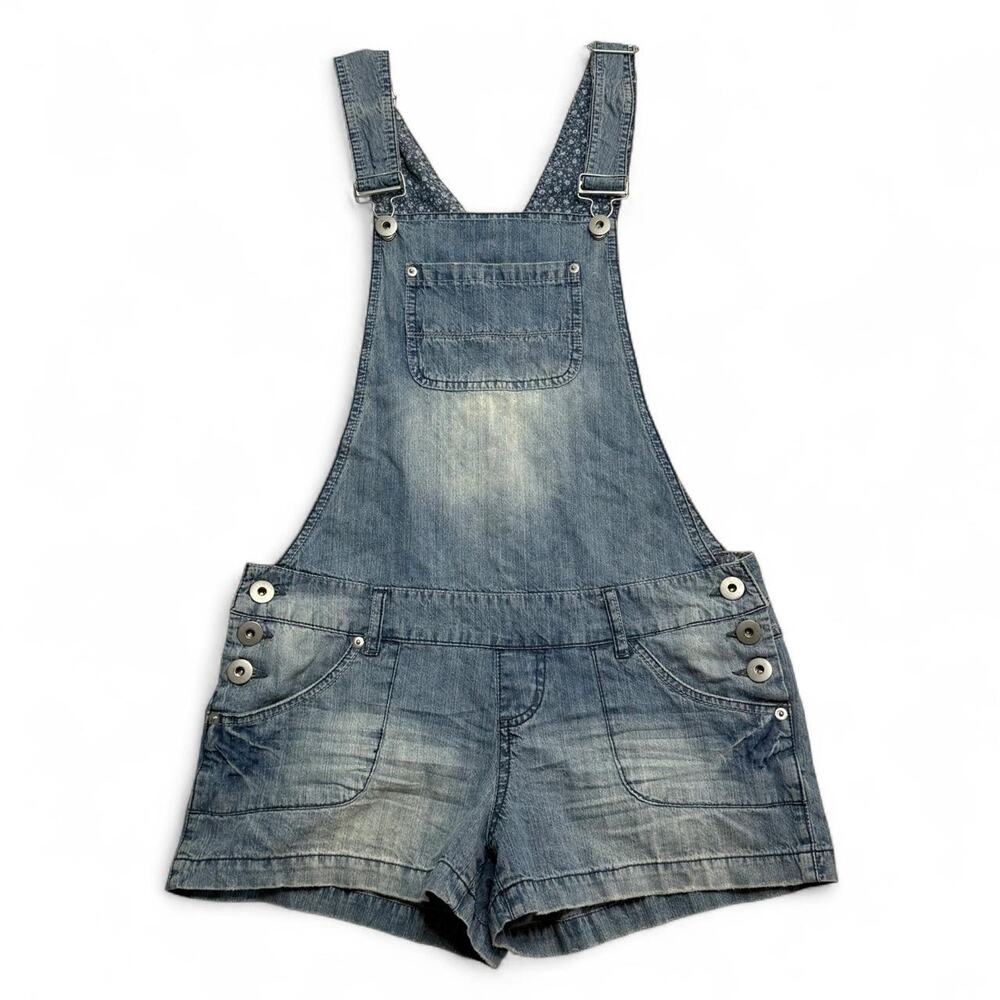 Y2K Blue Denim Overalls Shorts early 2000s brand noble 100% cotton Size Medium